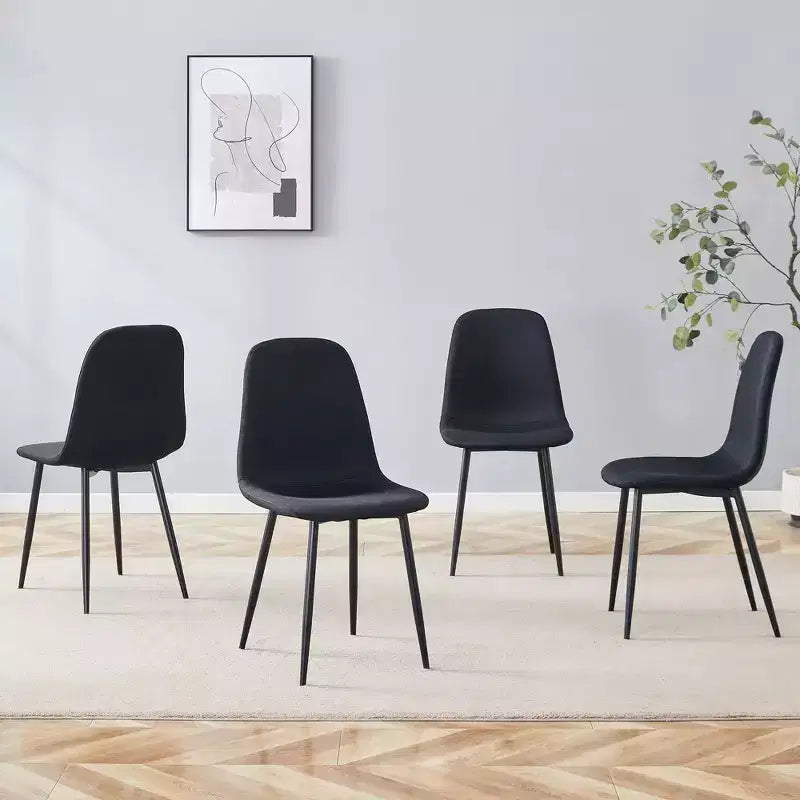 MAYEERTY Set di 4 Sedie da Pranzo di Lusso Semplici in Lino Cotone Nero con Gambe in Metallo Nero Adatte a Diversi Arredi