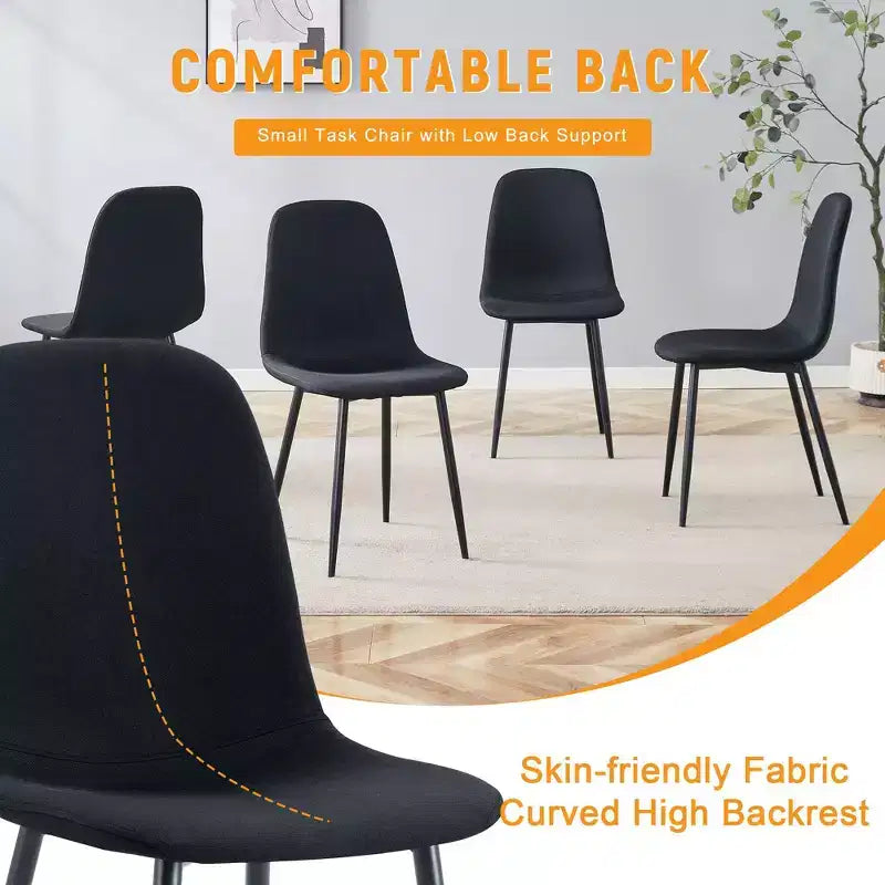MAYEERTY Set di 4 Sedie da Pranzo di Lusso Semplici in Lino Cotone Nero con Gambe in Metallo Nero Adatte a Diversi Arredi