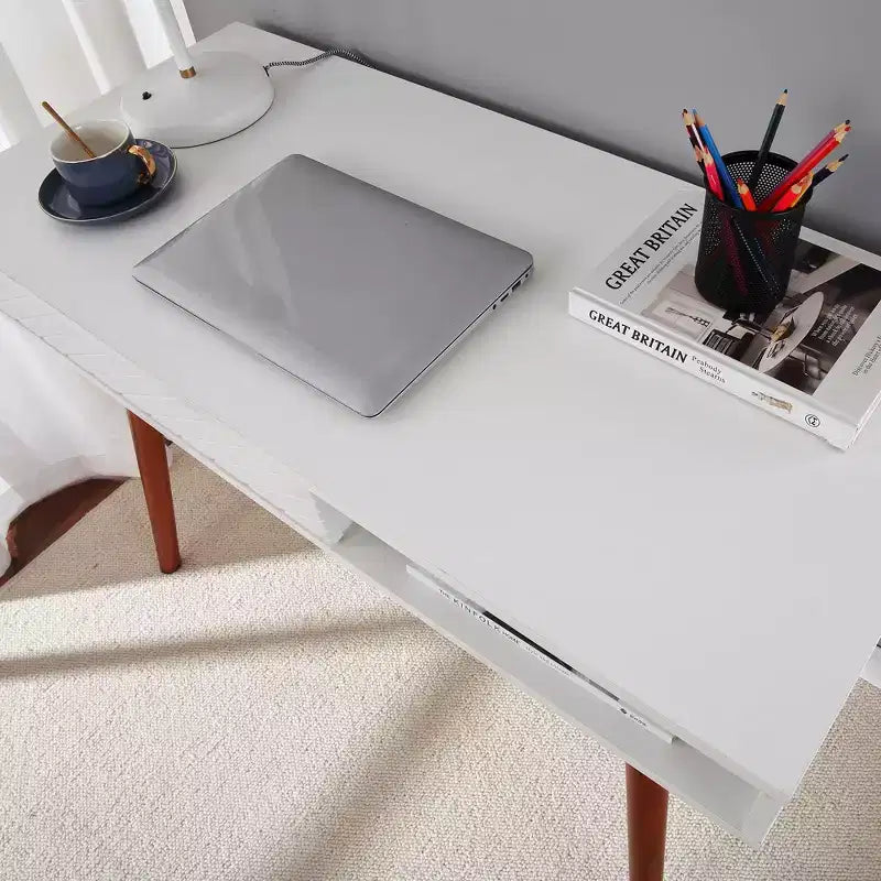 Scrivania per computer da 43 pollici, piccolo tavolo da scrittura per ufficio - Scrivania da lavoro moderna e semplice con cassetto e scomparto aperto, bianca per camera da letto di casa