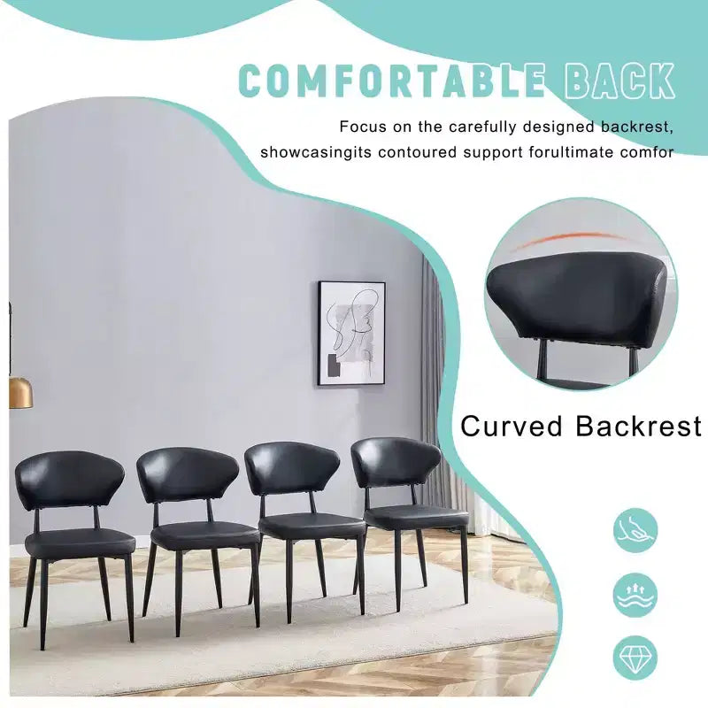 MAYEERTY Set di 4 Sedie da Pranzo Ergonomiche Nere Minimaliste con Schienale Curvo per una Seduta Confortevole
