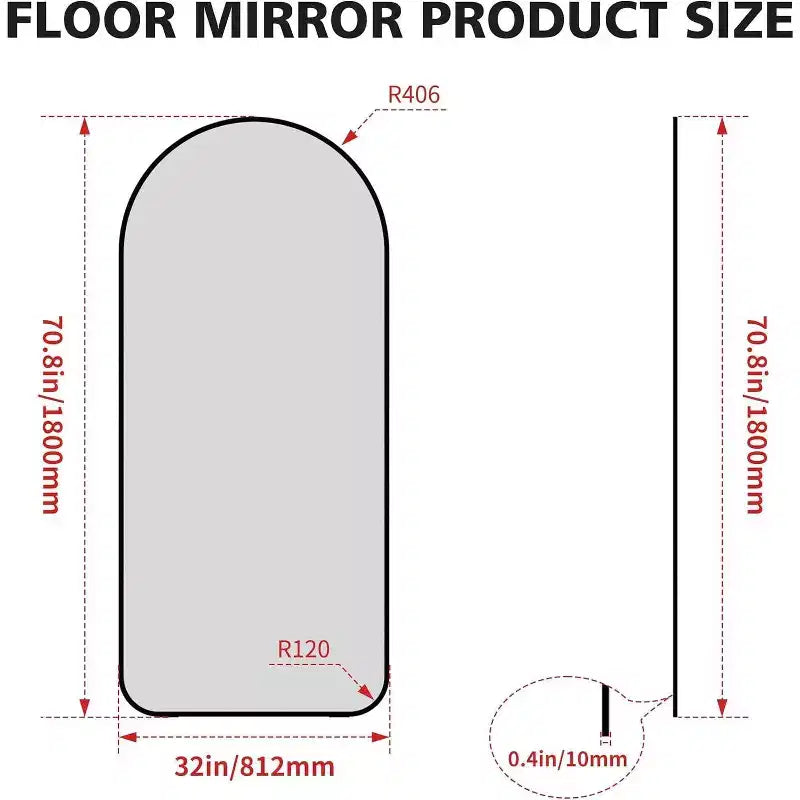 Specchio Acekool 71x32 a figura intera ad arco, cornice in alluminio nero, grande specchio da terra per soggiorno, camera da letto, ingresso