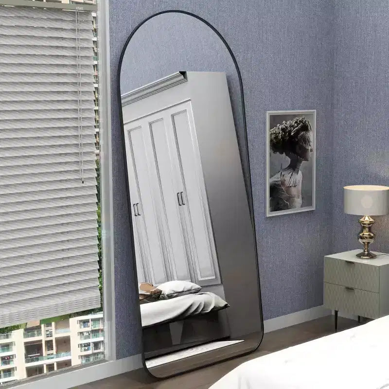 Specchio Acekool 71x32 a figura intera ad arco, cornice in alluminio nero, grande specchio da terra per soggiorno, camera da letto, ingresso