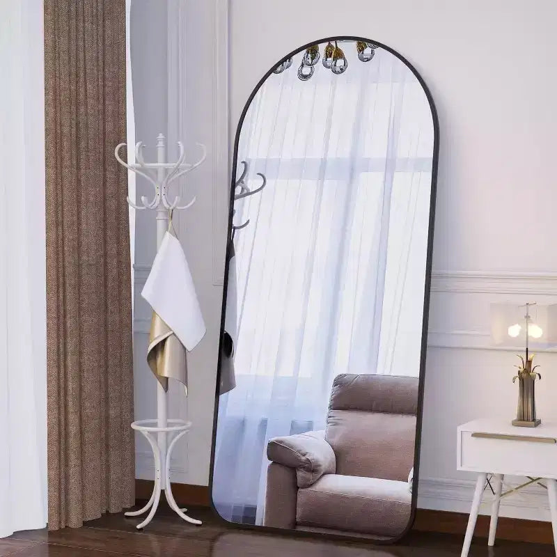 Specchio Acekool 71x32 a figura intera ad arco, cornice in alluminio nero, grande specchio da terra per soggiorno, camera da letto, ingresso
