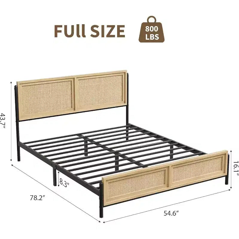 Struttura letto in rattan Acekool - Boho a una piazza e mezza con contenitore