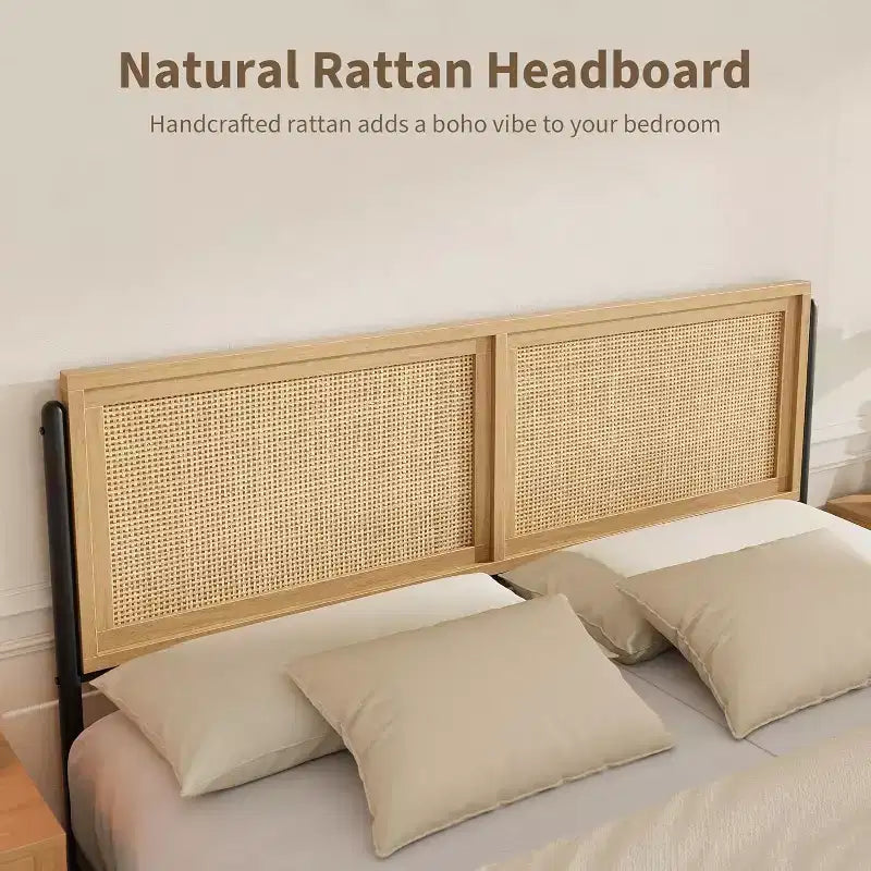 Struttura letto in rattan Acekool - Boho a una piazza e mezza con contenitore