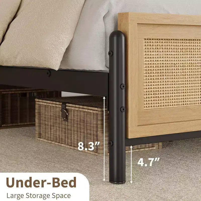 Struttura letto in rattan Acekool - Boho a una piazza e mezza con contenitore
