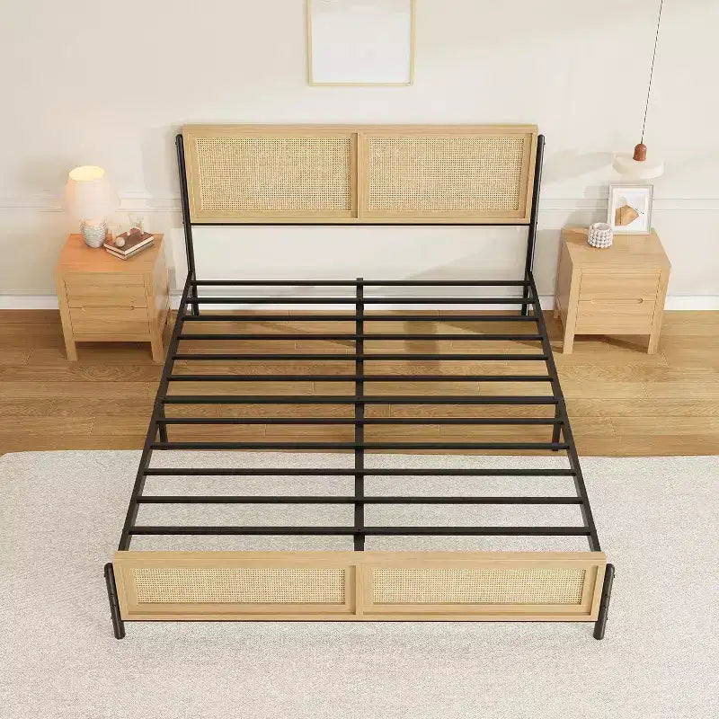 Struttura letto in rattan Acekool - Boho a una piazza e mezza con contenitore