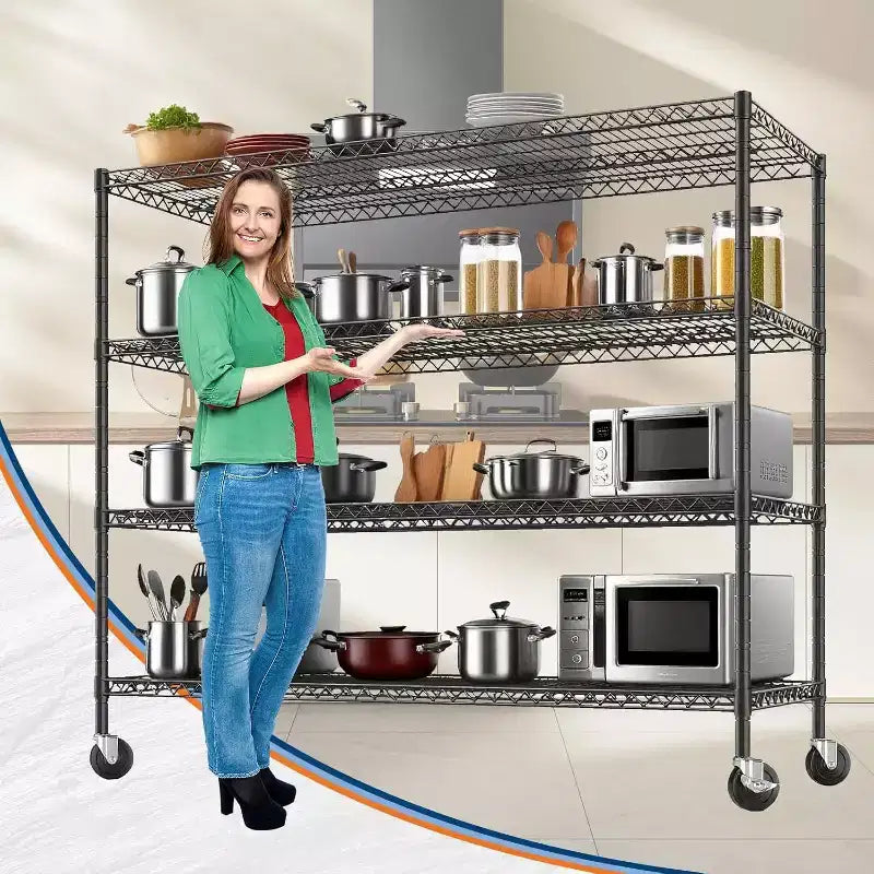 Acekool 4-Tier Heavy Duty Wire Shelving Unit with Locking Wheels, Adjustable Shelves for Kitchen, Garage, Pantry, 2500 lbs Capacity