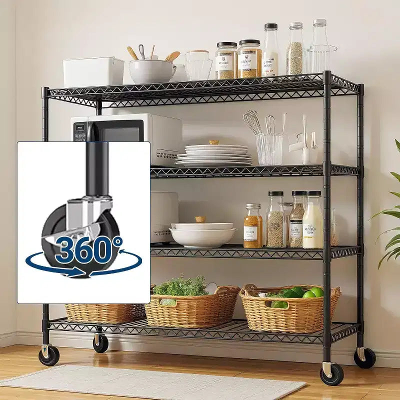 Acekool Scaffale a 4 Ripiani Resistente con Ruote Bloccabili, Ripiani Regolabili per Cucina, Garage, Dispensa, Capacità 1134 kg