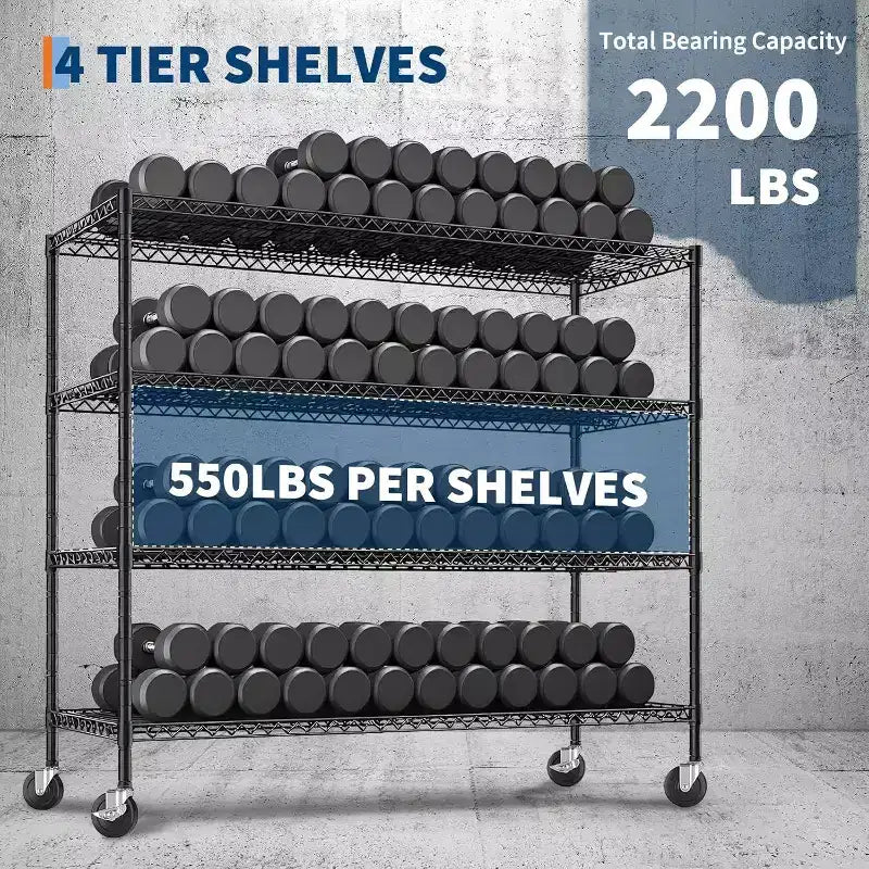 Acekool Scaffale a 4 Ripiani Resistente con Ruote Bloccabili, Ripiani Regolabili per Cucina, Garage, Dispensa, Capacità 1134 kg