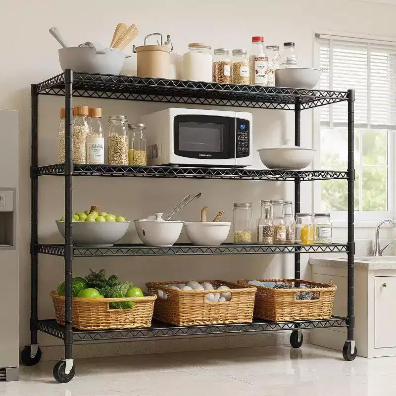 Acekool Scaffale a 4 Ripiani Resistente con Ruote Bloccabili, Ripiani Regolabili per Cucina, Garage, Dispensa, Capacità 1134 kg