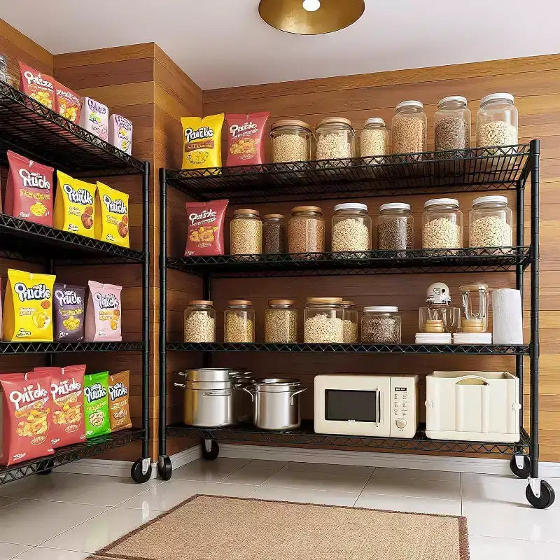 Acekool Scaffale a 4 Ripiani Resistente con Ruote Bloccabili, Ripiani Regolabili per Cucina, Garage, Dispensa, Capacità 1134 kg