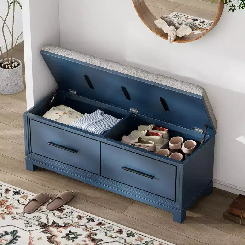 Panca portascarpe TUYOHW con cuscino rimovibile, panca da ingresso con vano portaoggetti nascosto per soggiorno, ingresso e corridoi, blu marino