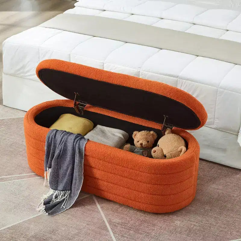 Panca portaoggetti moderna TUYOHW, Panca da letto imbottita con contenitore, Sgabello da letto con cerniera di sicurezza per camera da letto, Arancione
