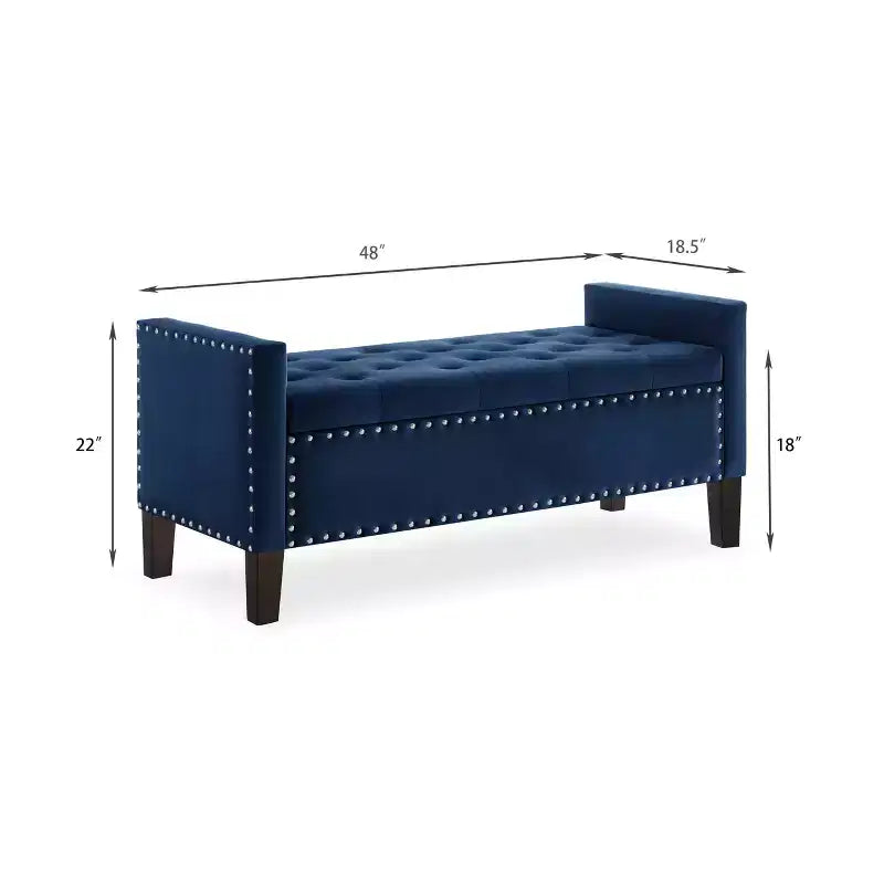 Panca contenitore TUYOHW rivestita in tessuto, con bottoni e bordi borchiati, sedile morbido imbottito con braccioli per ingresso e soggiorno, blu navy