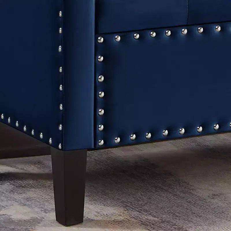 Panca contenitore TUYOHW rivestita in tessuto, con bottoni e bordi borchiati, sedile morbido imbottito con braccioli per ingresso e soggiorno, blu navy