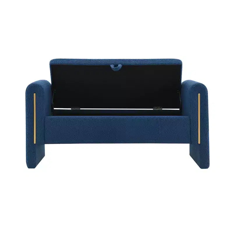 TUYOHW Moderna Panca da Letto con Braccioli e Contenitore, Grande Sgabello Ottomano Imbottito, Comoda Panca da Finestra per Soggiorno, Blu Navy