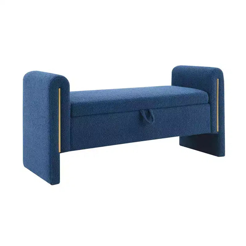 TUYOHW Moderna Panca da Letto con Braccioli e Contenitore, Grande Sgabello Ottomano Imbottito, Comoda Panca da Finestra per Soggiorno, Blu Navy