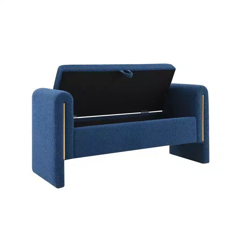 TUYOHW Moderna Panca da Letto con Braccioli e Contenitore, Grande Sgabello Ottomano Imbottito, Comoda Panca da Finestra per Soggiorno, Blu Navy