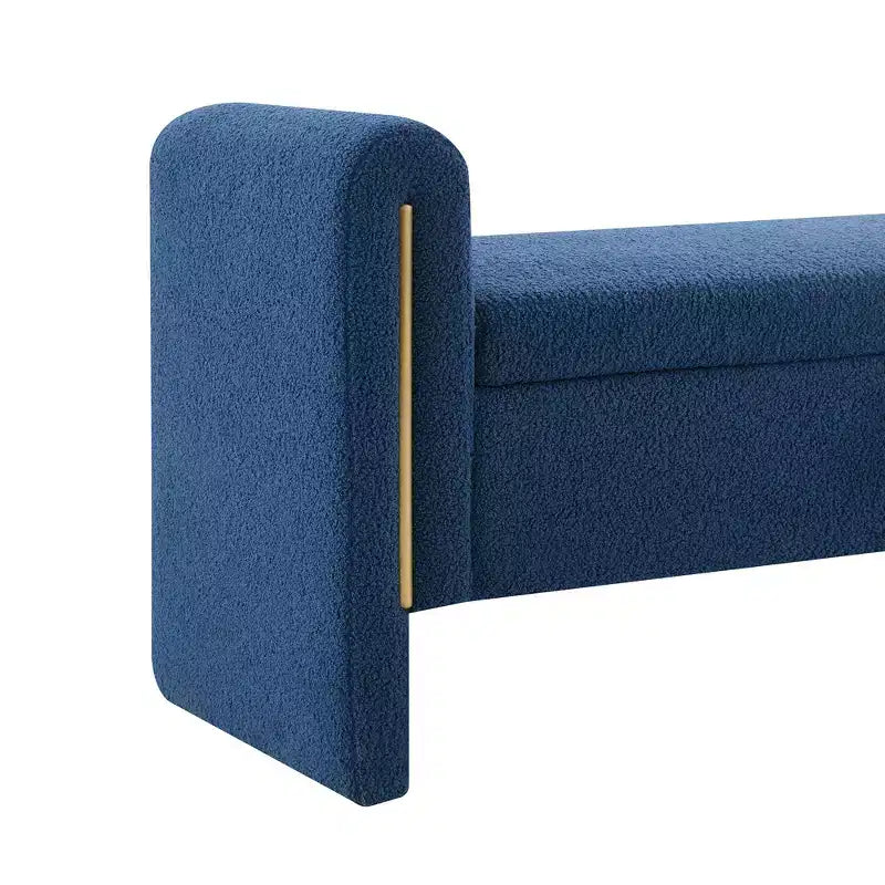 TUYOHW Moderna Panca da Letto con Braccioli e Contenitore, Grande Sgabello Ottomano Imbottito, Comoda Panca da Finestra per Soggiorno, Blu Navy