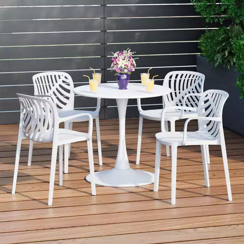 WestinTrends Playa Set da Pranzo da Esterno/Interno a 5 Pezzi con Tavolo e Sedie Impilabili in Metallo
