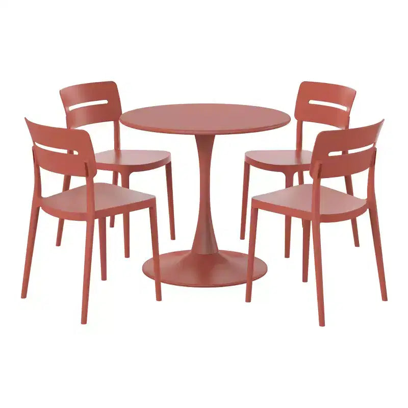 WestinTrends Playa Set da Pranzo Rotondo da 5 Pezzi in Metallo per Esterni e Interni con Sedie da Esterno Impilabili