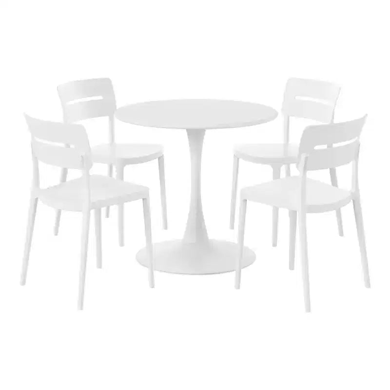 WestinTrends Playa Set da Pranzo Rotondo da 5 Pezzi in Metallo per Esterni e Interni con Sedie da Esterno Impilabili