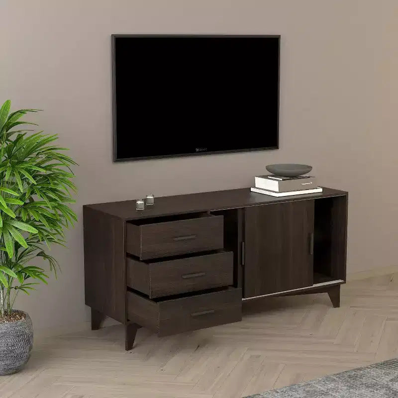 Mobile TV HomeStock Parker con ante scorrevoli e cassetti, marrone scuro