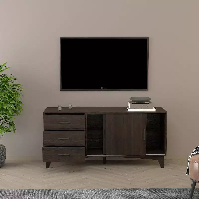 Mobile TV HomeStock Parker con ante scorrevoli e cassetti, marrone scuro