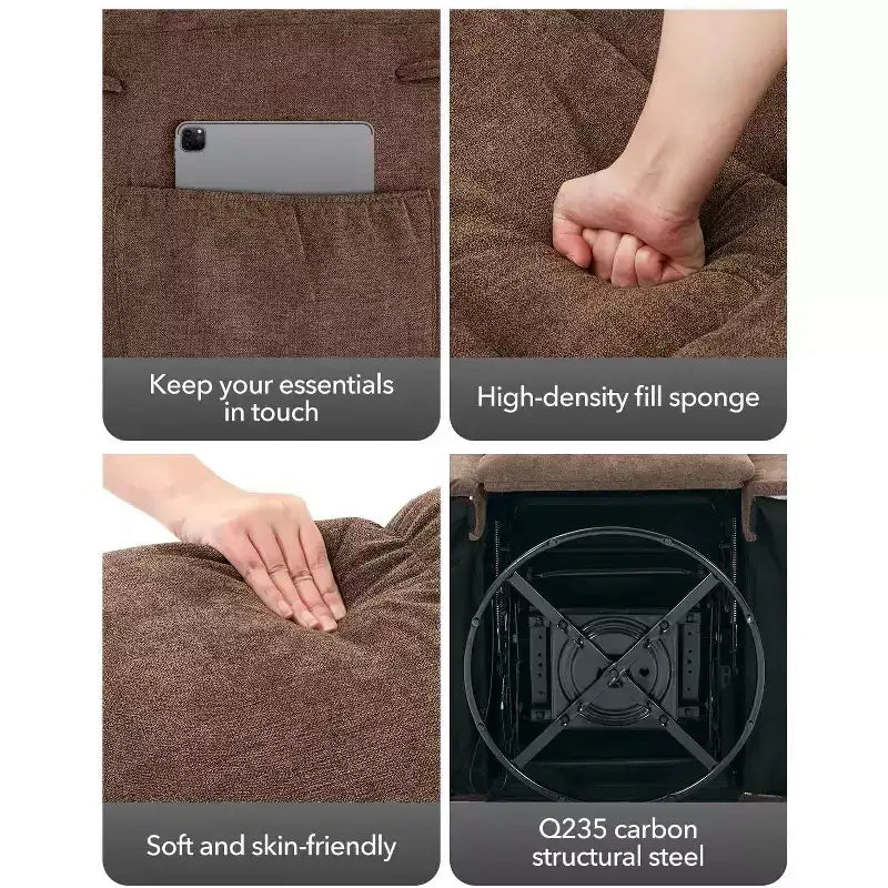 GustoWave Poltrona reclinabile girevole oversize per adulti, reclinabile manuale a 360°, comodo divano reclinabile in morbido tessuto