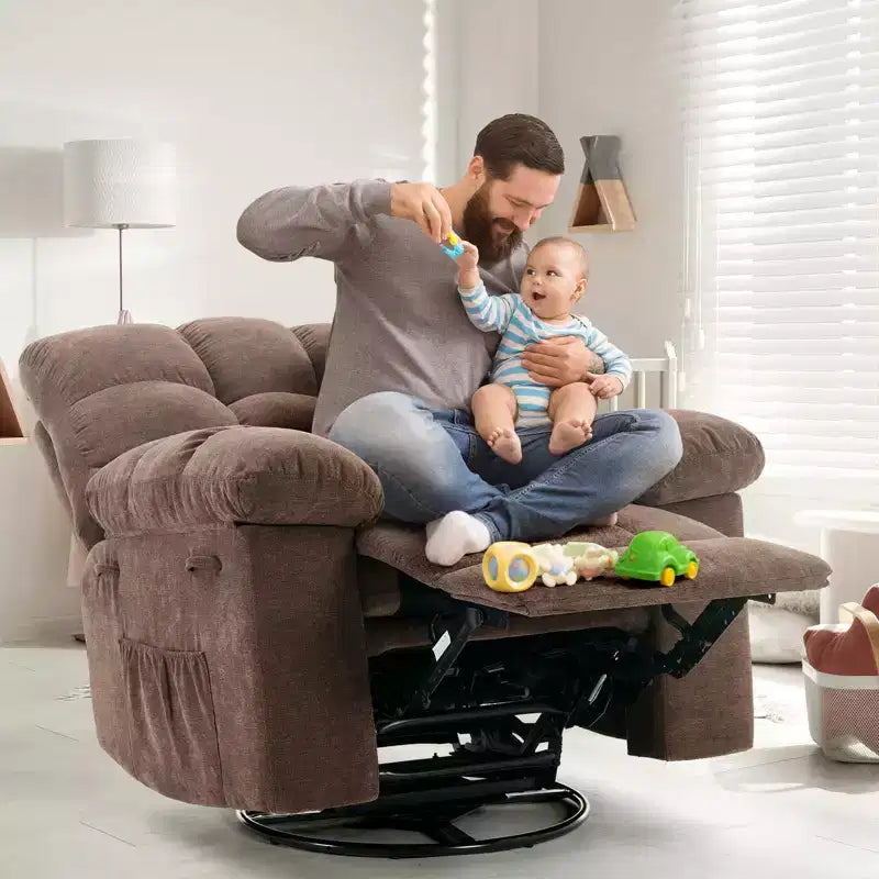 GustoWave Poltrona reclinabile girevole oversize per adulti, reclinabile manuale a 360°, comodo divano reclinabile in morbido tessuto