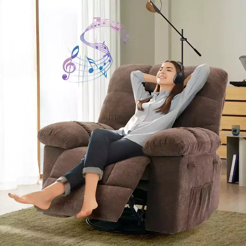 GustoWave Poltrona reclinabile girevole oversize per adulti, reclinabile manuale a 360°, comodo divano reclinabile in morbido tessuto