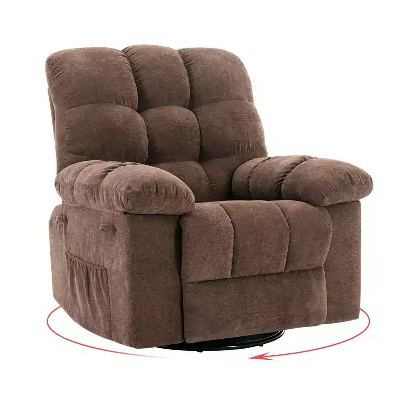GustoWave Poltrona reclinabile girevole oversize per adulti, reclinabile manuale a 360°, comodo divano reclinabile in morbido tessuto