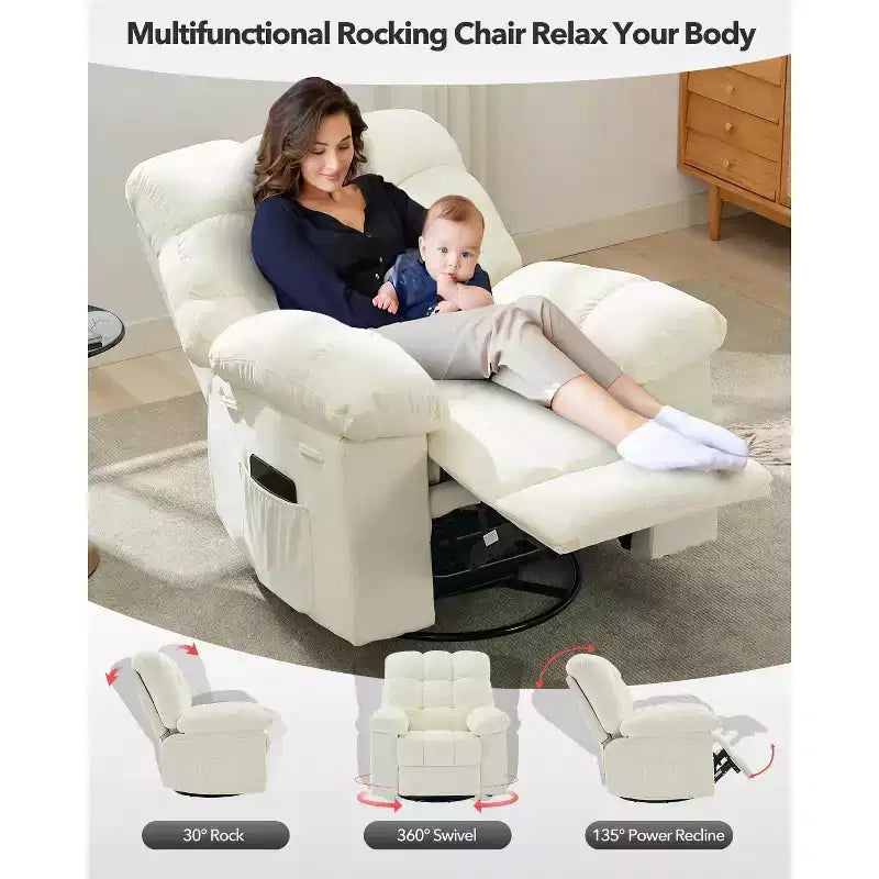 GustoWave Poltrona reclinabile girevole oversize per adulti, reclinabile manuale a 360°, comodo divano reclinabile in morbido tessuto