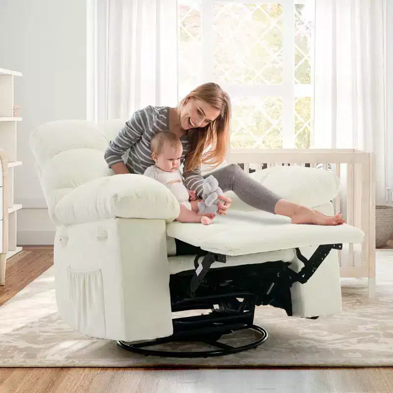 GustoWave Poltrona reclinabile girevole oversize per adulti, reclinabile manuale a 360°, comodo divano reclinabile in morbido tessuto