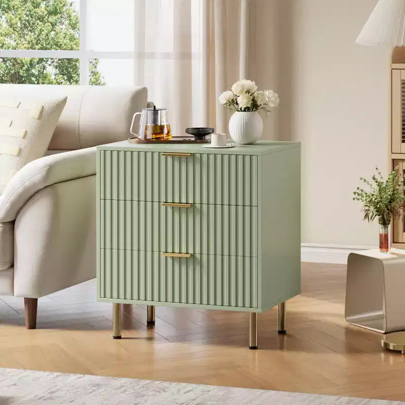 Comò a 3 cassetti per camera da letto, comodino moderno scanalato con cassetti profondi, organizer in legno multifunzionale per soggiorno, corridoio e camera dei bambini