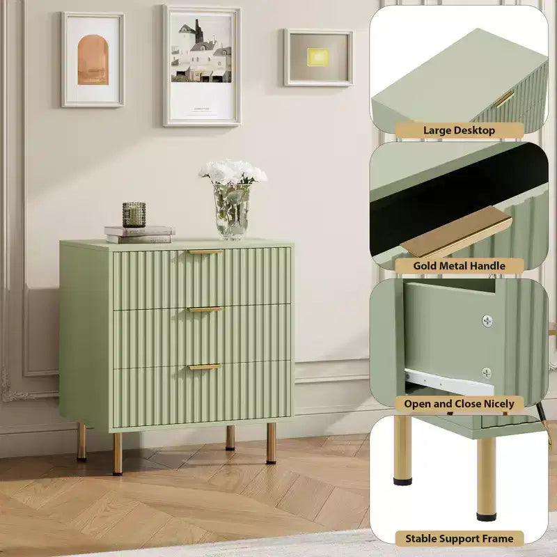Comò a 3 cassetti per camera da letto, comodino moderno scanalato con cassetti profondi, organizer in legno multifunzionale per soggiorno, corridoio e camera dei bambini