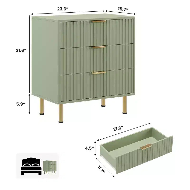 Comò a 3 cassetti per camera da letto, comodino moderno scanalato con cassetti profondi, organizer in legno multifunzionale per soggiorno, corridoio e camera dei bambini
