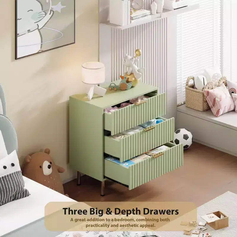Comò a 3 cassetti per camera da letto, comodino moderno scanalato con cassetti profondi, organizer in legno multifunzionale per soggiorno, corridoio e camera dei bambini