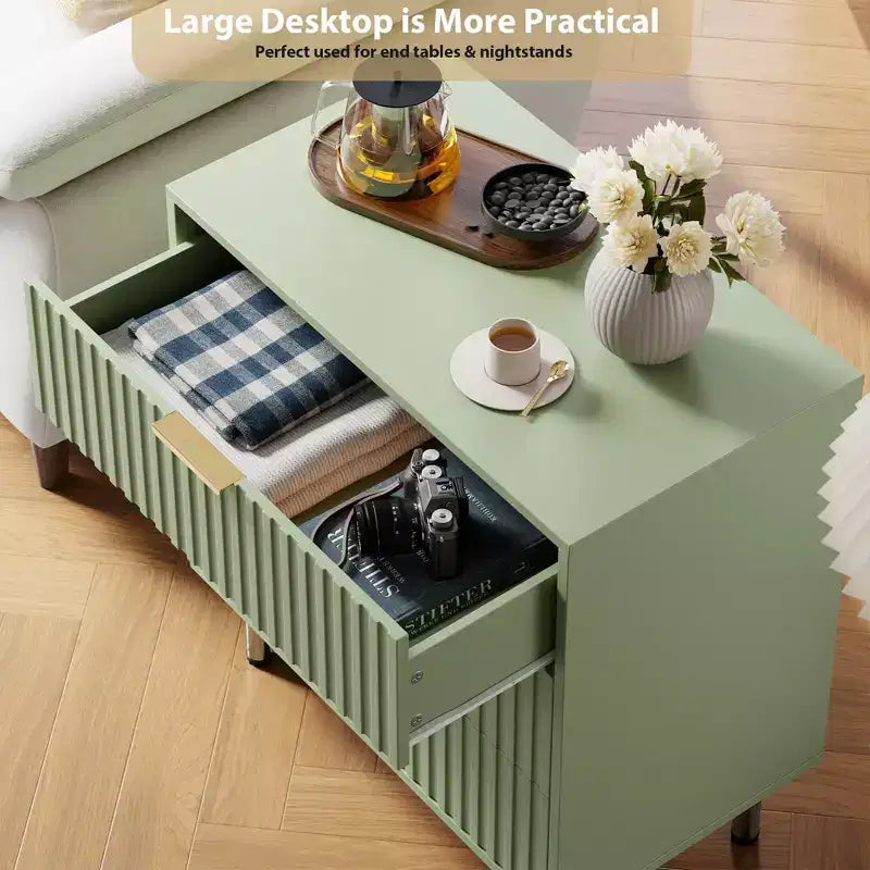 Comò a 3 cassetti per camera da letto, comodino moderno scanalato con cassetti profondi, organizer in legno multifunzionale per soggiorno, corridoio e camera dei bambini