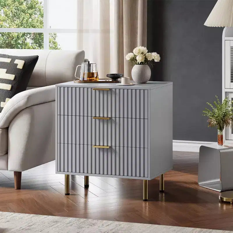 Comò a 3 cassetti per camera da letto, comodino moderno scanalato con cassetti profondi, organizer in legno multifunzionale per soggiorno, corridoio e camera dei bambini