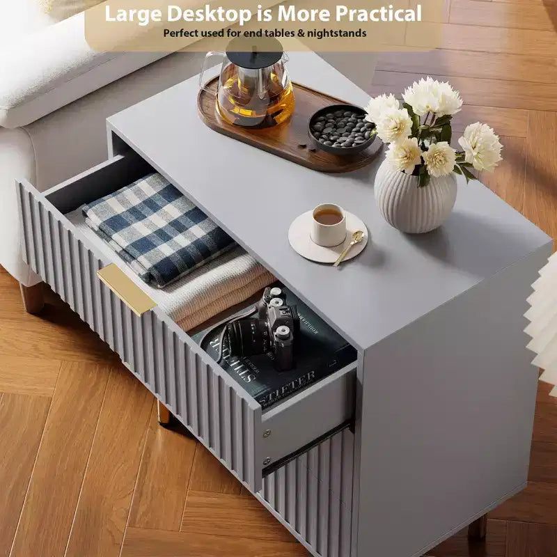 Comò a 3 cassetti per camera da letto, comodino moderno scanalato con cassetti profondi, organizer in legno multifunzionale per soggiorno, corridoio e camera dei bambini