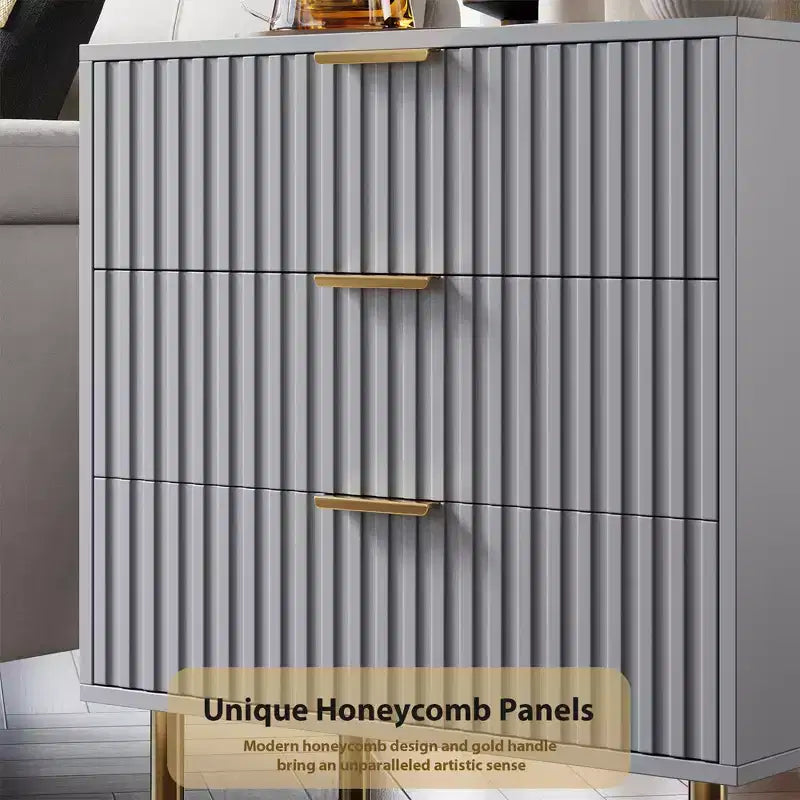 Comò a 3 cassetti per camera da letto, comodino moderno scanalato con cassetti profondi, organizer in legno multifunzionale per soggiorno, corridoio e camera dei bambini