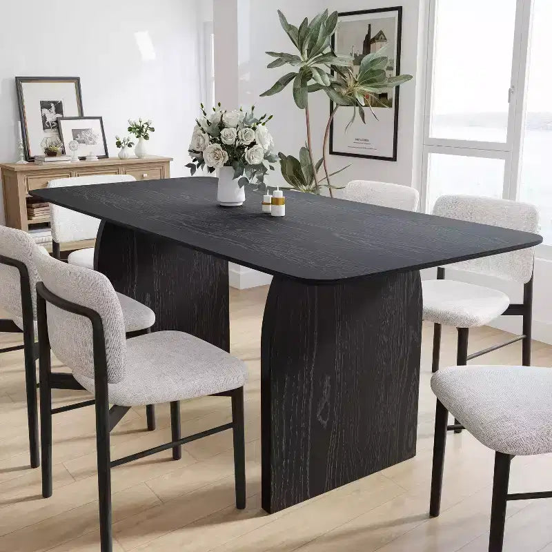 Tavolo da pranzo rettangolare 67 Farmhouse marrone per 4-6 persone con gambe a prua rotonde per sala da pranzo e soggiorno