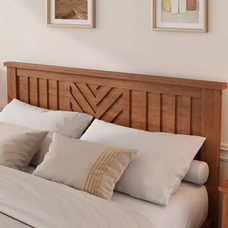 Struttura Letto in Legno con Testiera, Base per Materasso Matrimoniale con Doghe in Legno, Nessuna Rete a Molle Necessaria, Facile Montaggio, Marrone Chiaro