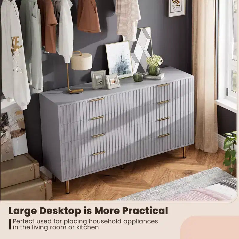 Cassettiera a 8 cassetti per camera da letto, comò moderno da 54 pollici con scanalature e cassetti profondi, organizer in legno per soggiorno, corridoio, camera dei bambini