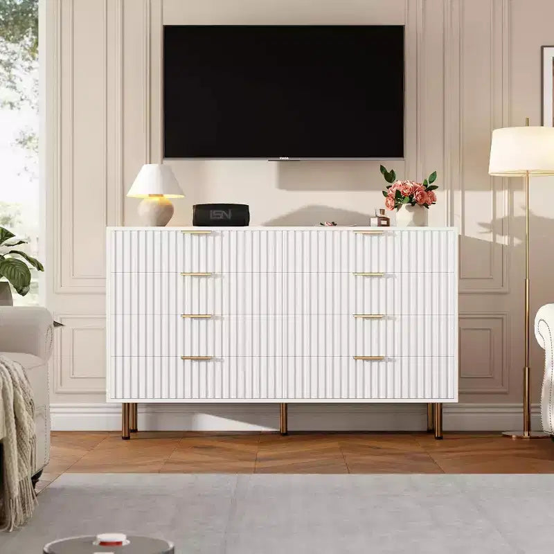 Cassettiera a 8 cassetti per camera da letto, comò moderno da 54 pollici con scanalature e cassetti profondi, organizer in legno per soggiorno, corridoio, camera dei bambini