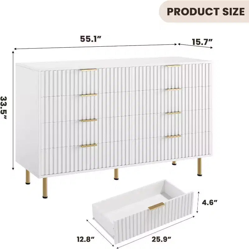 Cassettiera a 8 cassetti per camera da letto, comò moderno da 54 pollici con scanalature e cassetti profondi, organizer in legno per soggiorno, corridoio, camera dei bambini