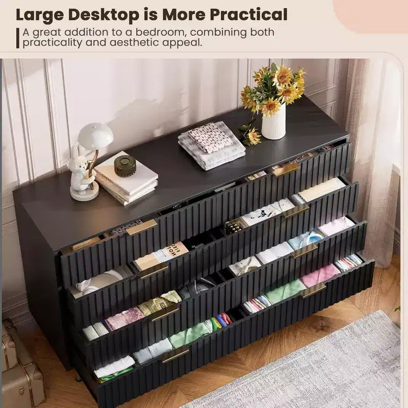 Cassettiera a 8 cassetti per camera da letto, comò moderno da 54 pollici con scanalature e cassetti profondi, organizer in legno per soggiorno, corridoio, camera dei bambini