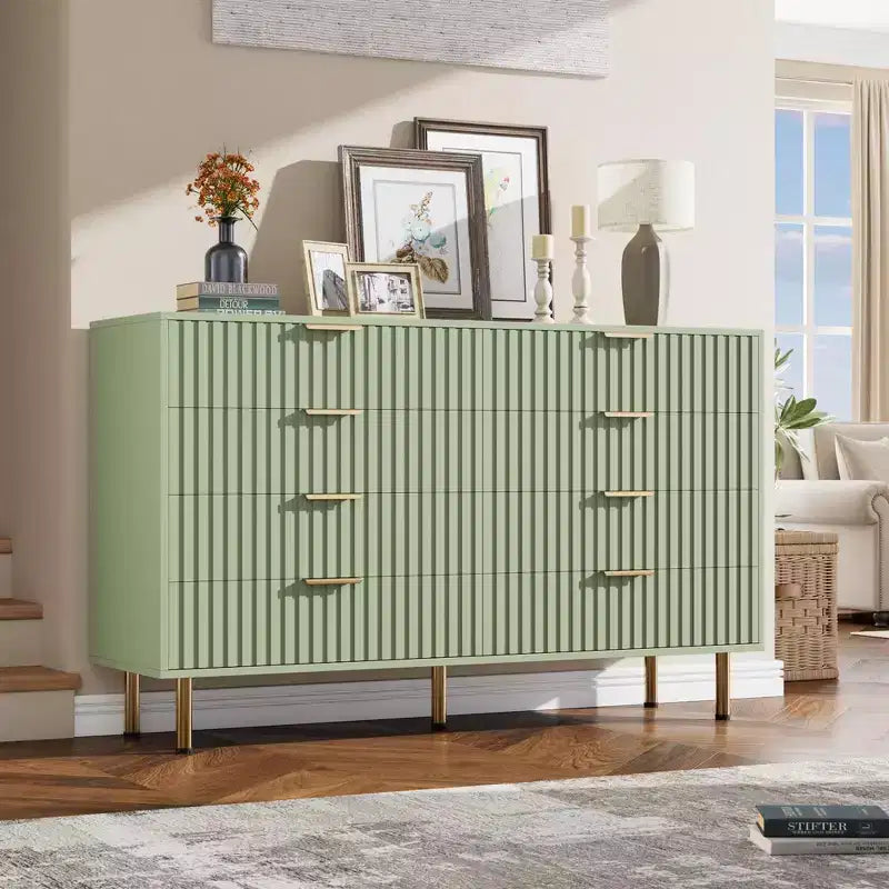 Cassettiera a 8 cassetti per camera da letto, comò moderno da 54 pollici con scanalature e cassetti profondi, organizer in legno per soggiorno, corridoio, camera dei bambini